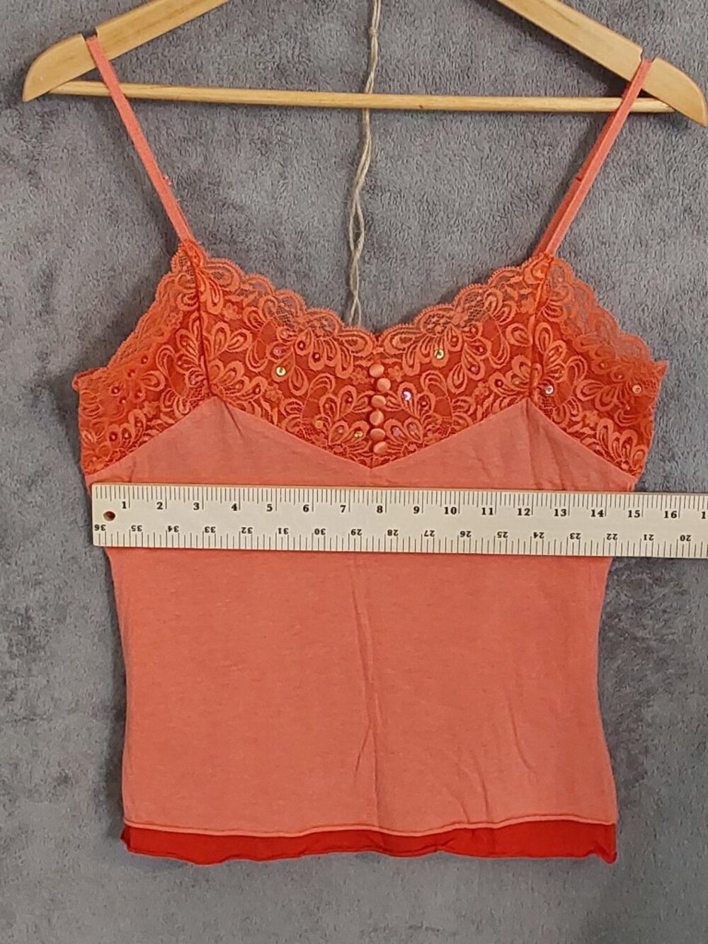 MIXIT Women's Coral Orange Lace Cami Tank Top Embellished Spaghetti Strap M